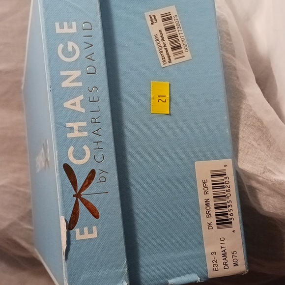 EXCHANGE by Charles David Blue/Brown Wedges 4" wrap up/around ankle tie size 6.5 - Picture 9 of 9